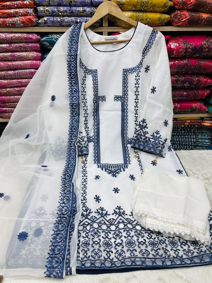 Organza Masline Stitch Three Piece