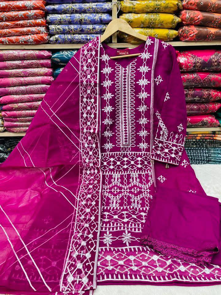 Organza Masline Stitch Three Piece