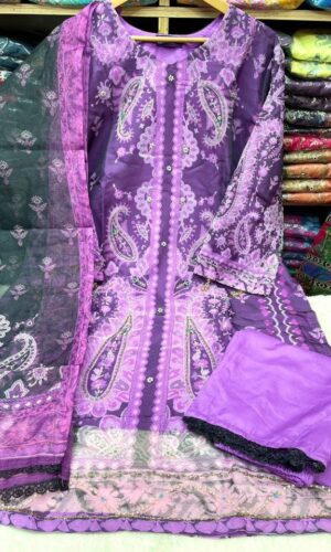 Organza Masline Stitch Three Piece