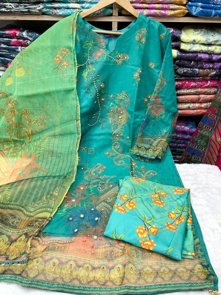 Organza Masline Stitch Three Piece