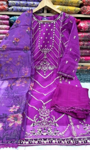 Organza Masline Stitch Three Piece